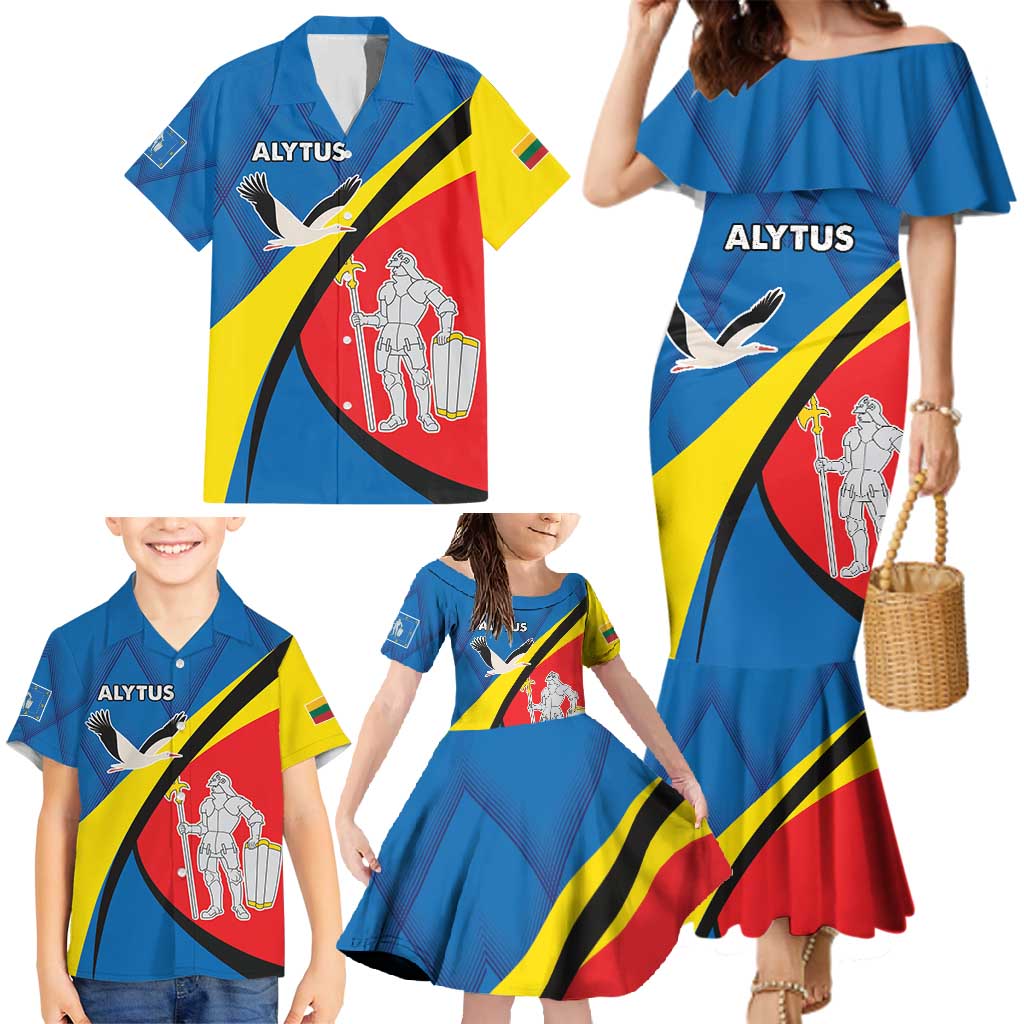 Lithuania Alytus County Family Matching Mermaid Dress and Hawaiian Shirt Alytaus Apskritis Coat of Arms