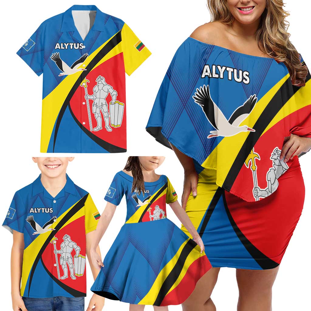 Lithuania Alytus County Family Matching Off Shoulder Short Dress and Hawaiian Shirt Alytaus Apskritis Coat of Arms