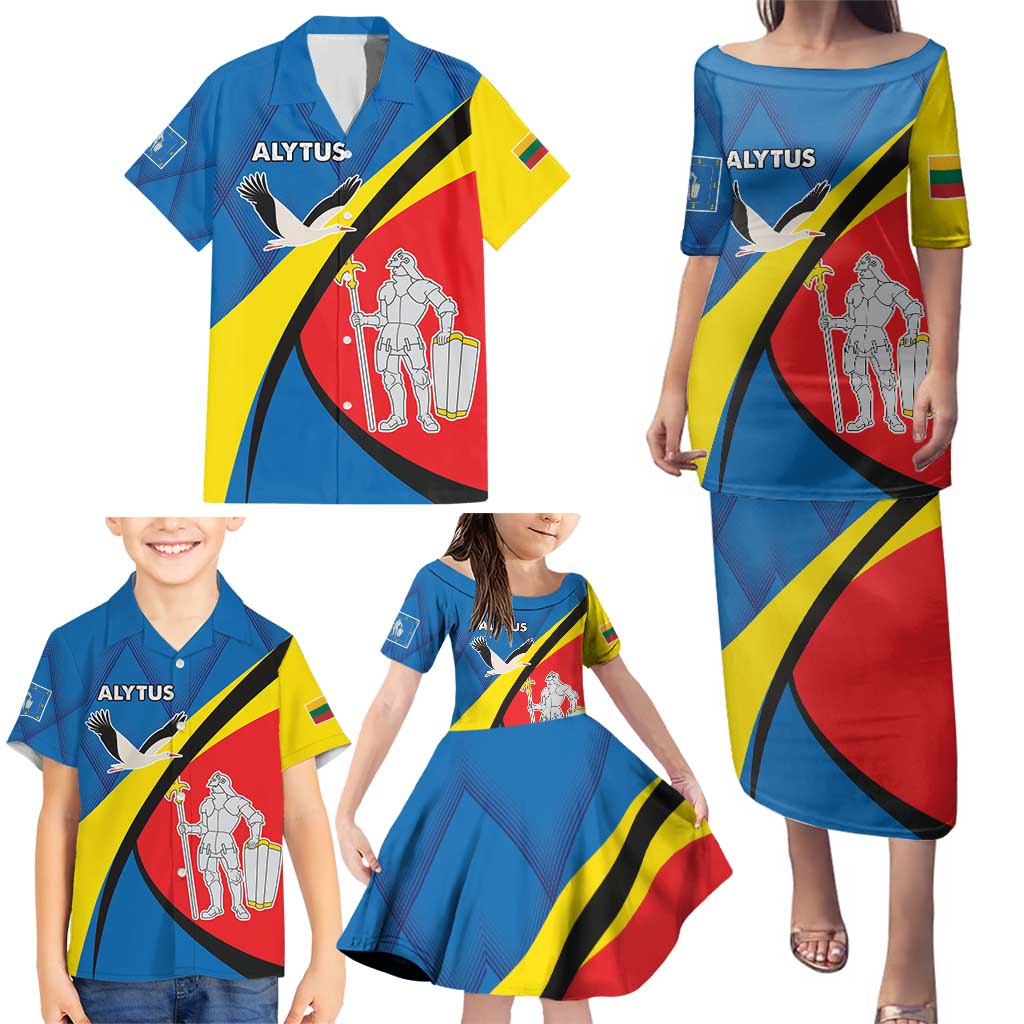 Lithuania Alytus County Family Matching Puletasi and Hawaiian Shirt Alytaus Apskritis Coat of Arms