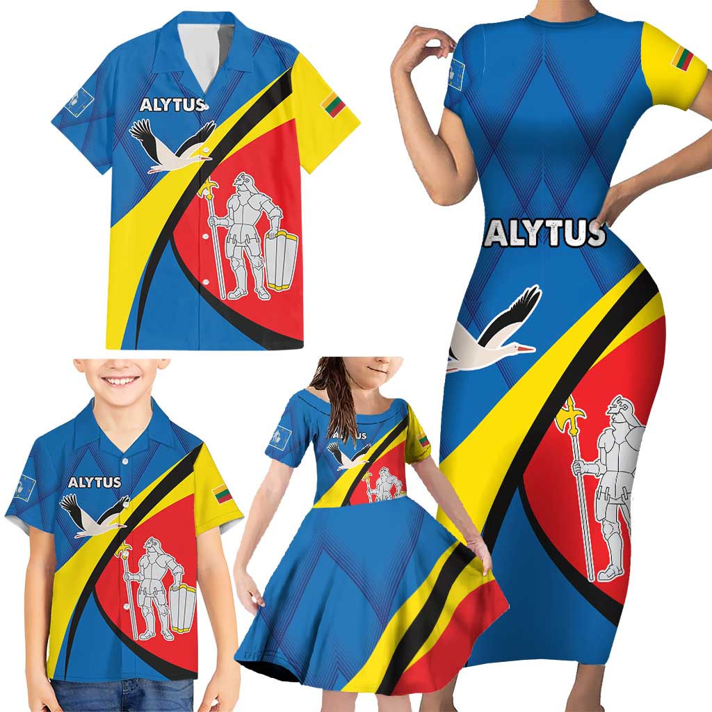 Lithuania Alytus County Family Matching Short Sleeve Bodycon Dress and Hawaiian Shirt Alytaus Apskritis Coat of Arms