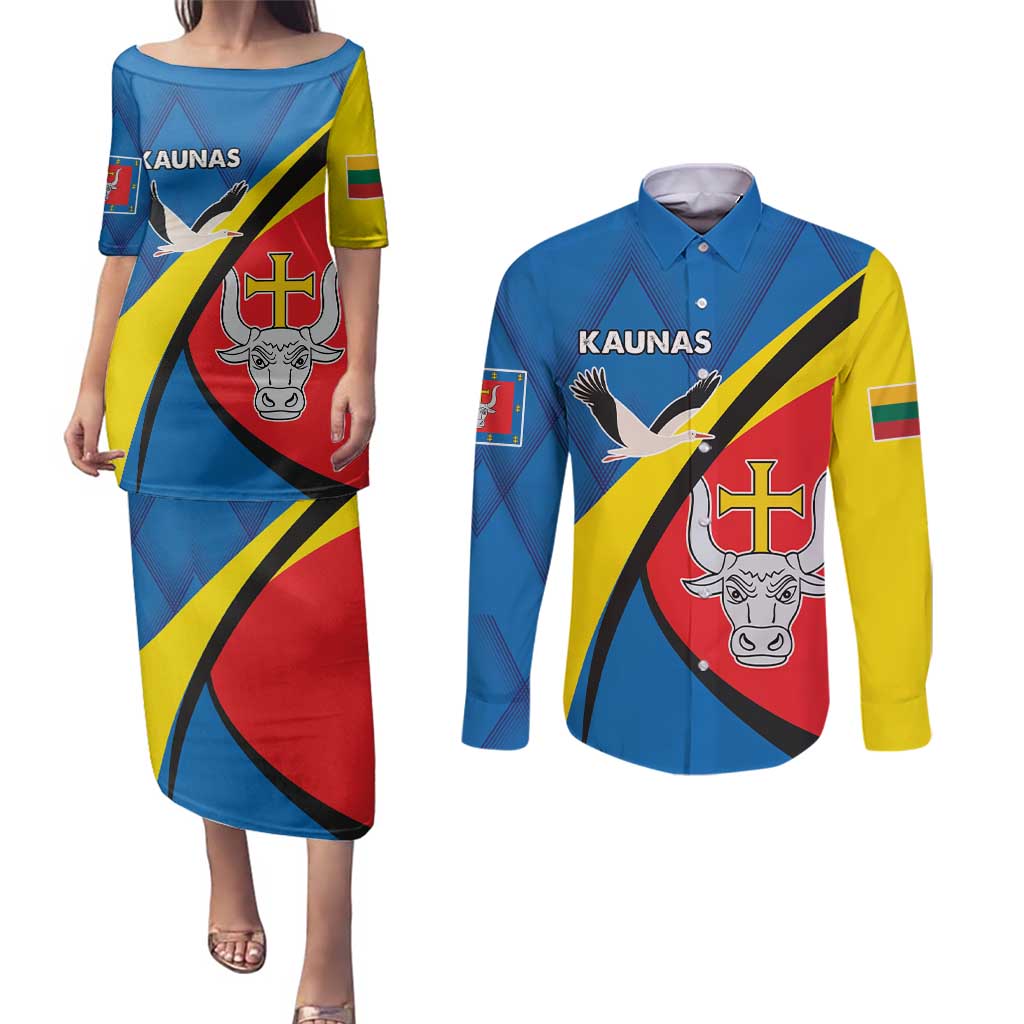 Lithuania Kaunas County Couples Matching Puletasi and Long Sleeve Button Shirt Kauno Apskritis Coat of Arms