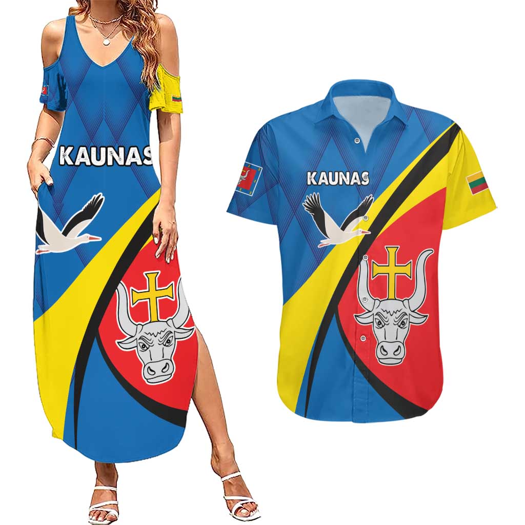 Lithuania Kaunas County Couples Matching Summer Maxi Dress and Hawaiian Shirt Kauno Apskritis Coat of Arms