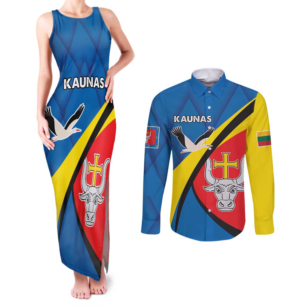 Lithuania Kaunas County Couples Matching Tank Maxi Dress and Long Sleeve Button Shirt Kauno Apskritis Coat of Arms