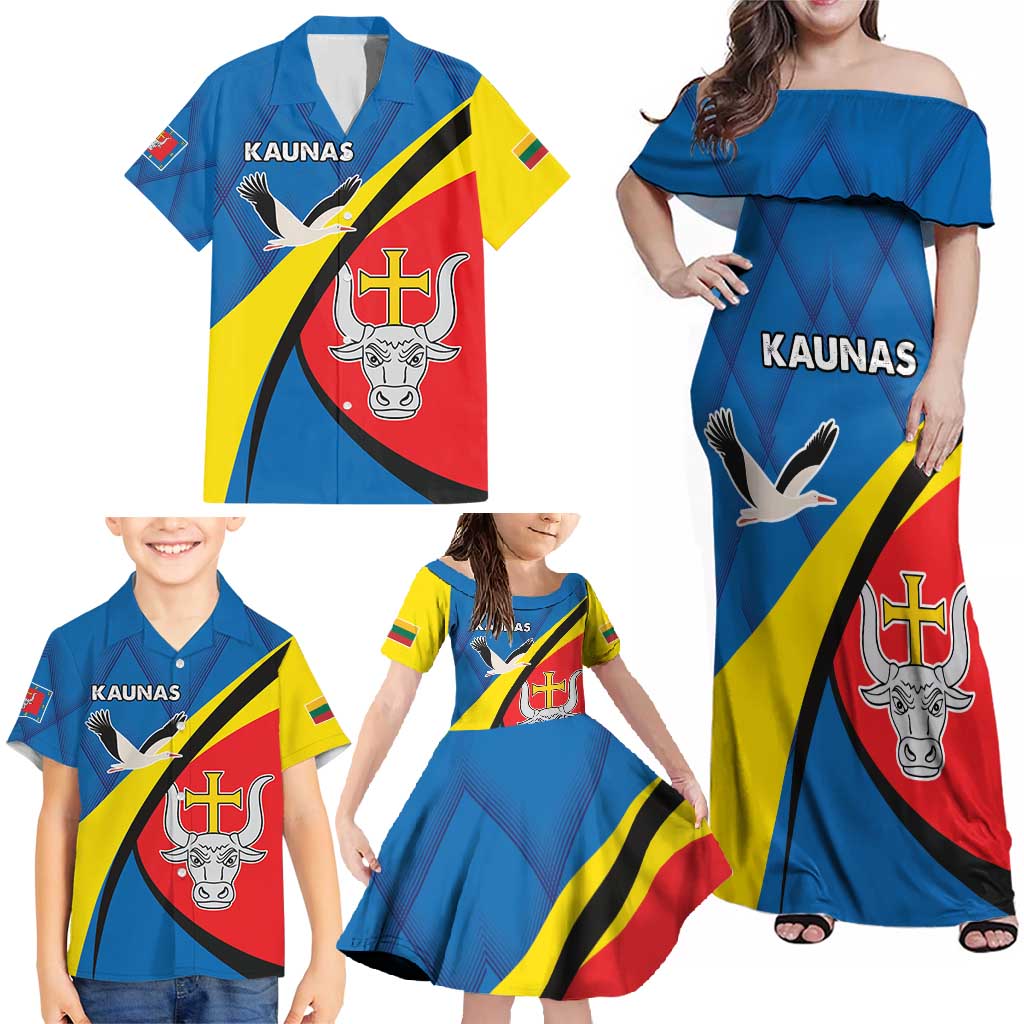 Lithuania Kaunas County Family Matching Off Shoulder Maxi Dress and Hawaiian Shirt Kauno Apskritis Coat of Arms