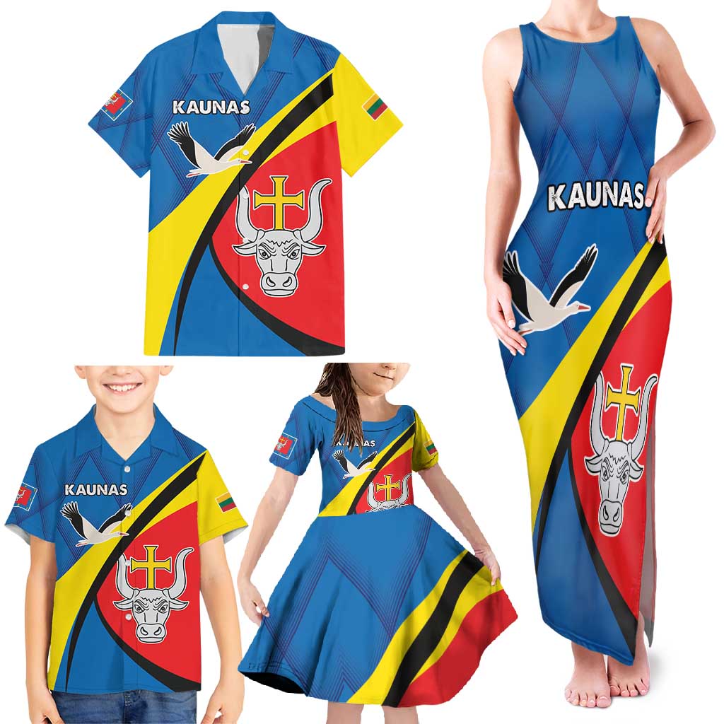 Lithuania Kaunas County Family Matching Tank Maxi Dress and Hawaiian Shirt Kauno Apskritis Coat of Arms