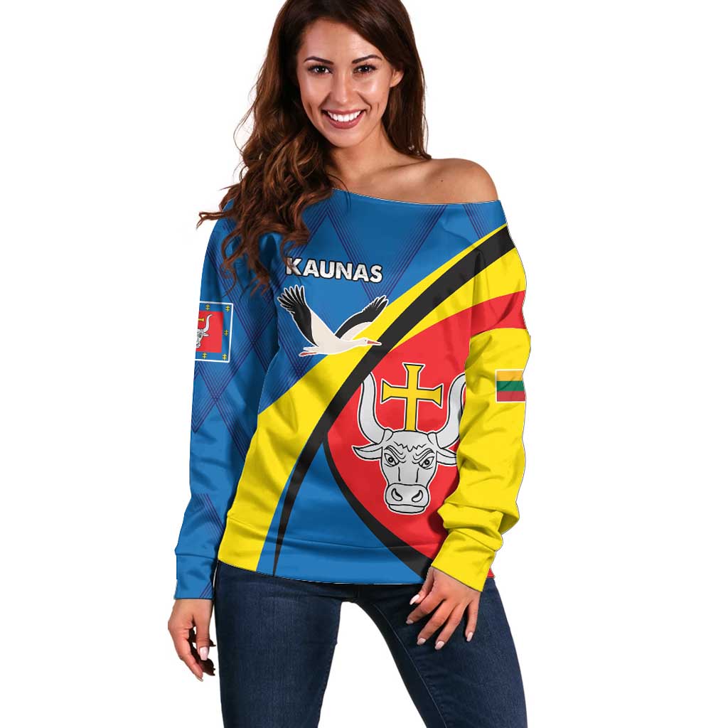 Lithuania Kaunas County Off Shoulder Sweater Kauno Apskritis Coat of Arms