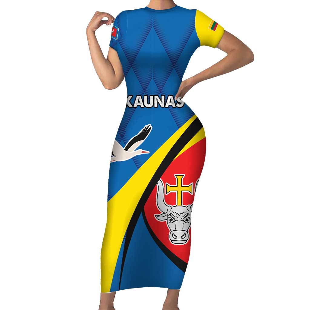 Lithuania Kaunas County Short Sleeve Bodycon Dress Kauno Apskritis Coat of Arms LT17 - Wonder Print Shop