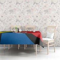 Kaunas coat of arms tablecloth with blue, black, yellow, and red sections