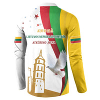 Lithuania back graphic button sweatshirt, white with church icon, dove, and tricolor panels