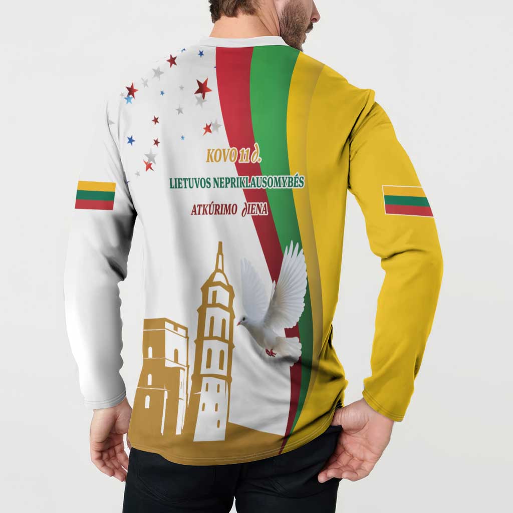 Independence day graphic button sweatshirt, back view with church icons and tricolor panels