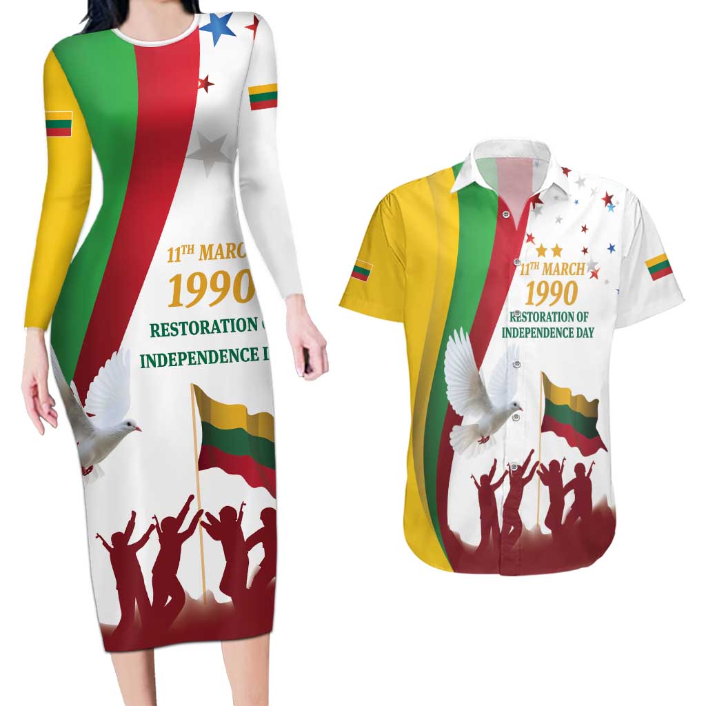 Lithuania Restoration of Independence Day Couples Matching Long Sleeve Bodycon Dress and Hawaiian Shirt 11th March 1990