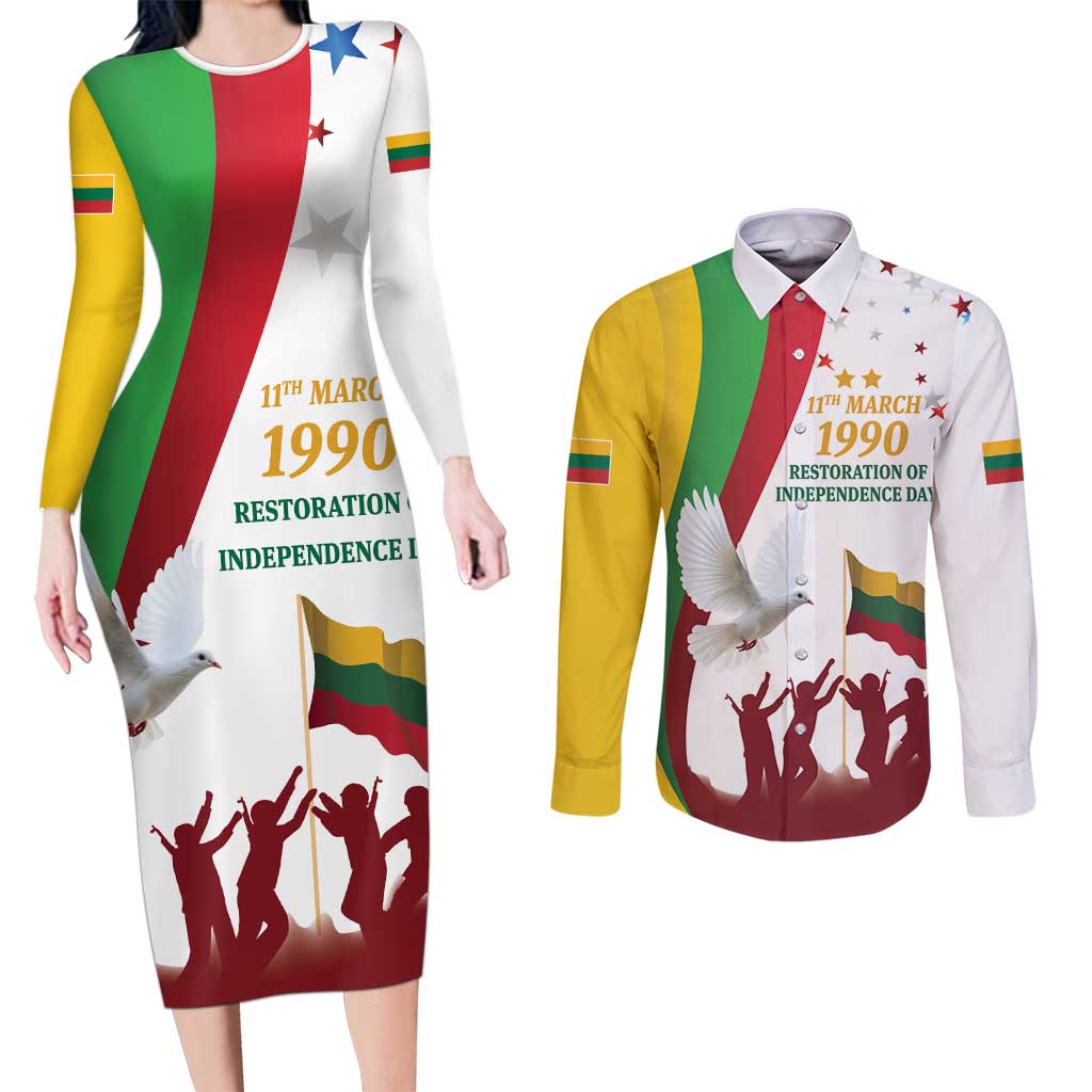 Lithuania Restoration of Independence Day Couples Matching Long Sleeve Bodycon Dress and Long Sleeve Button Shirt 11th March 1990