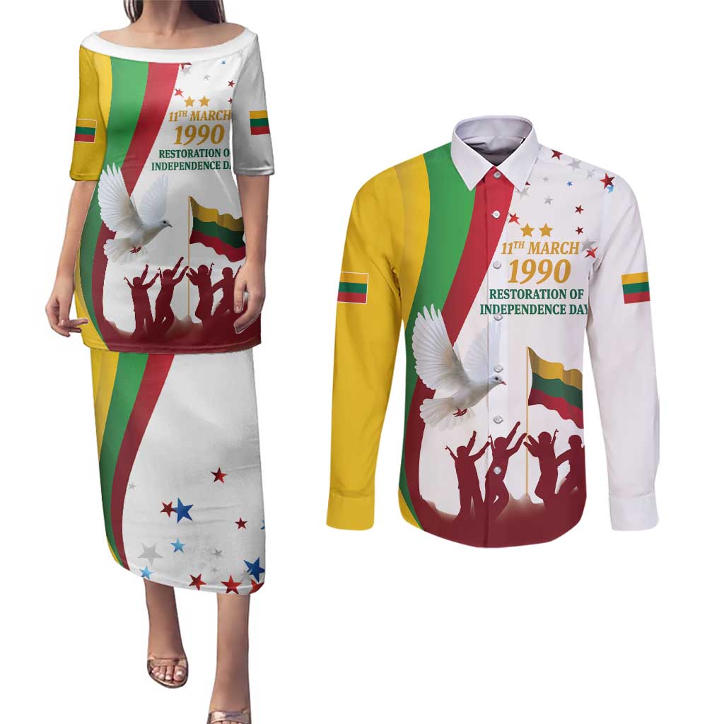 Lithuania Restoration of Independence Day Couples Matching Puletasi and Long Sleeve Button Shirt 11th March 1990