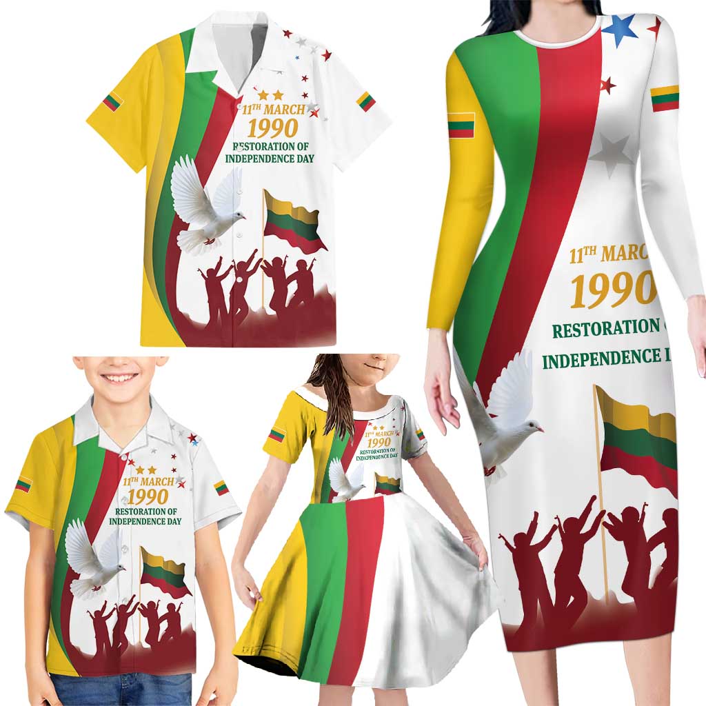 Lithuania Restoration of Independence Day Family Matching Long Sleeve Bodycon Dress and Hawaiian Shirt 11th March 1990