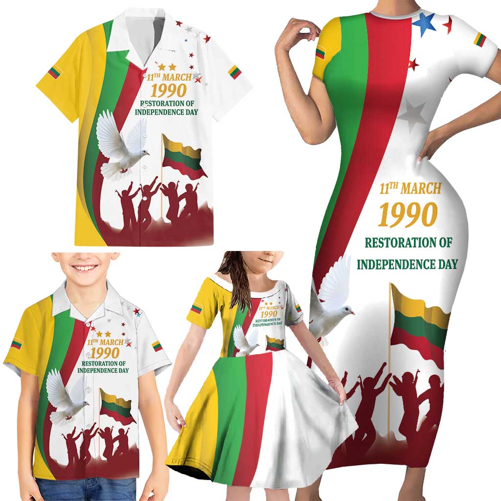 Lithuania Restoration of Independence Day Family Matching Short Sleeve Bodycon Dress and Hawaiian Shirt 11th March 1990