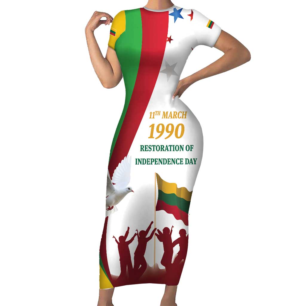 Lithuania Restoration of Independence Day Short Sleeve Bodycon Dress 11th March 1990 LT17 - Wonder Print Shop