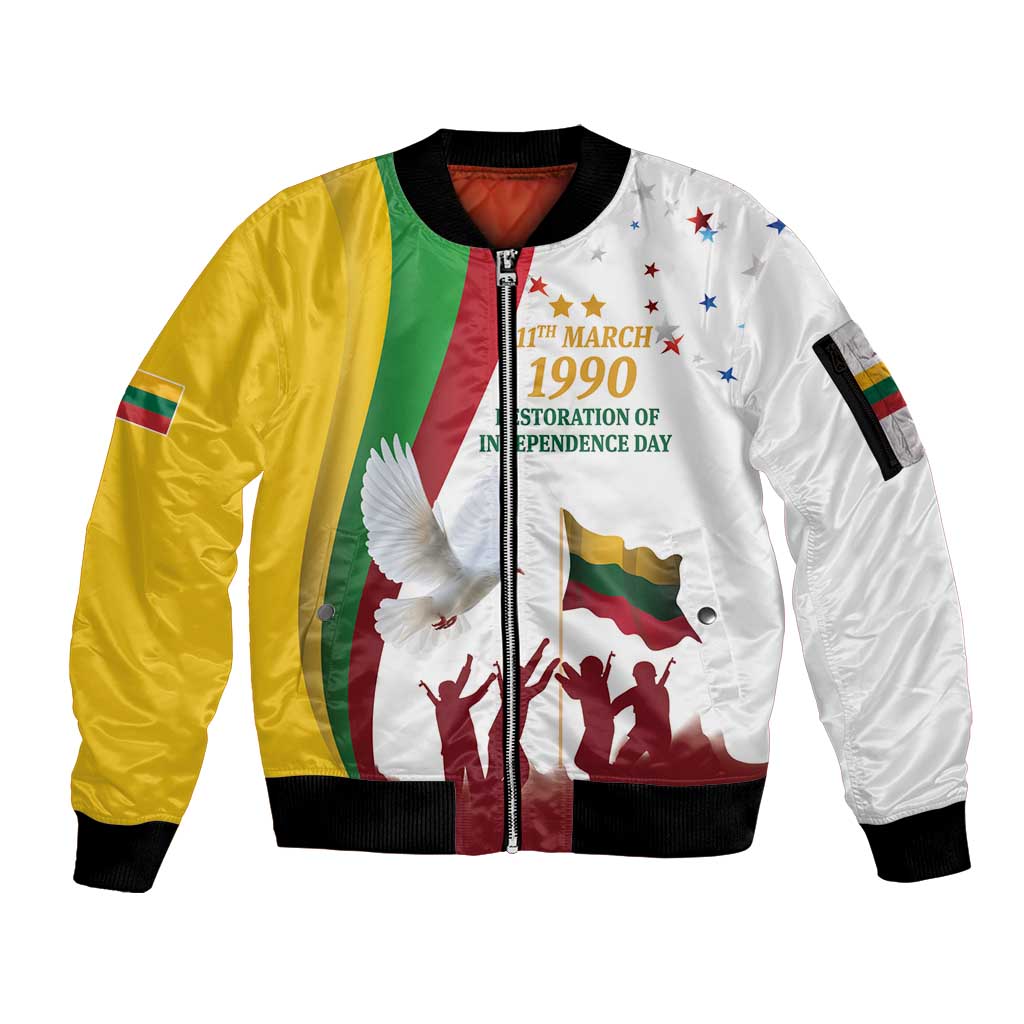 Lithuania Restoration of Independence Day Sleeve Zip Bomber Jacket 11th March 1990 LT17 - Wonder Print Shop