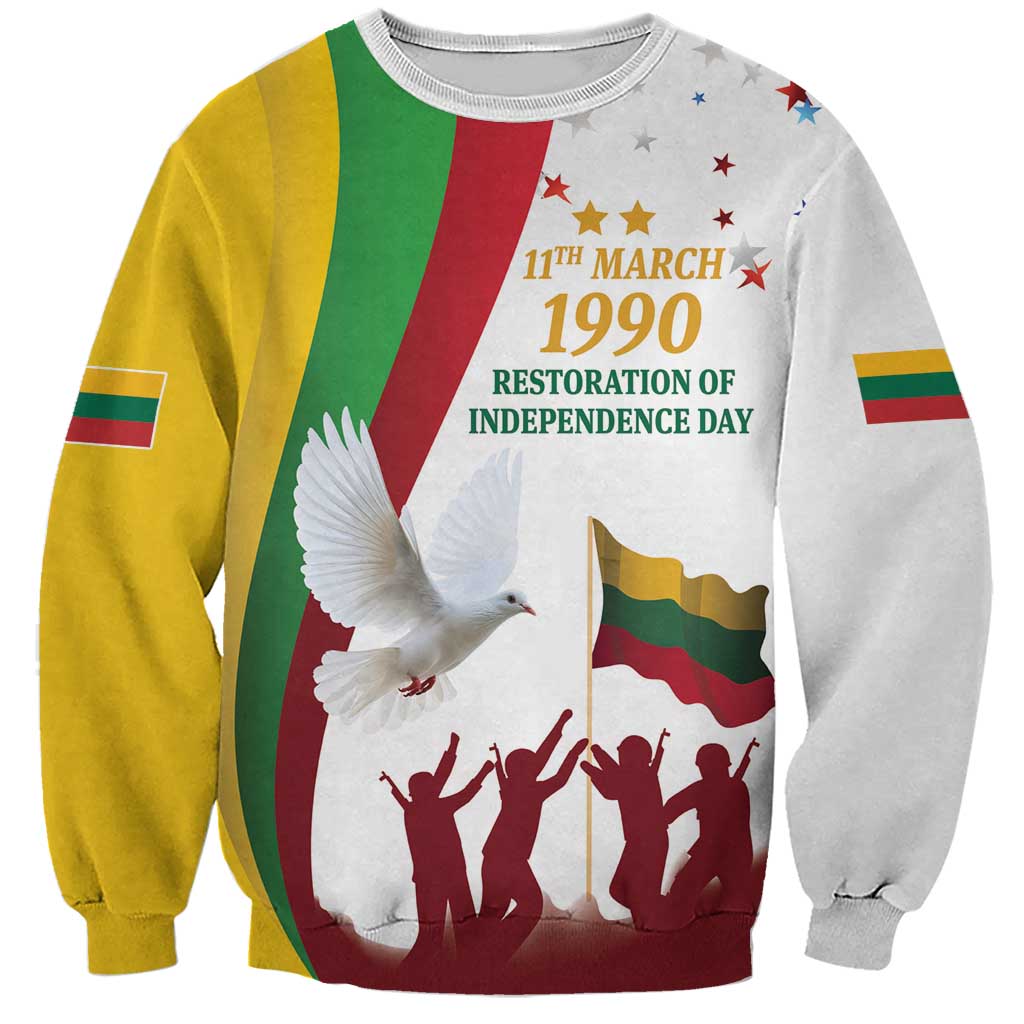 White unisex sweatshirt with flag graphic, dove, and “11th March 1990” print