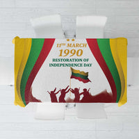 Independence Day tablecloth showing 11th March 1990 text, dancers and flag design