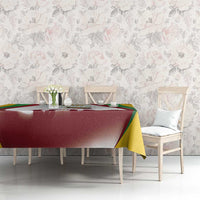 Independence Day tablecloth with flag-themed burgundy, green, yellow print