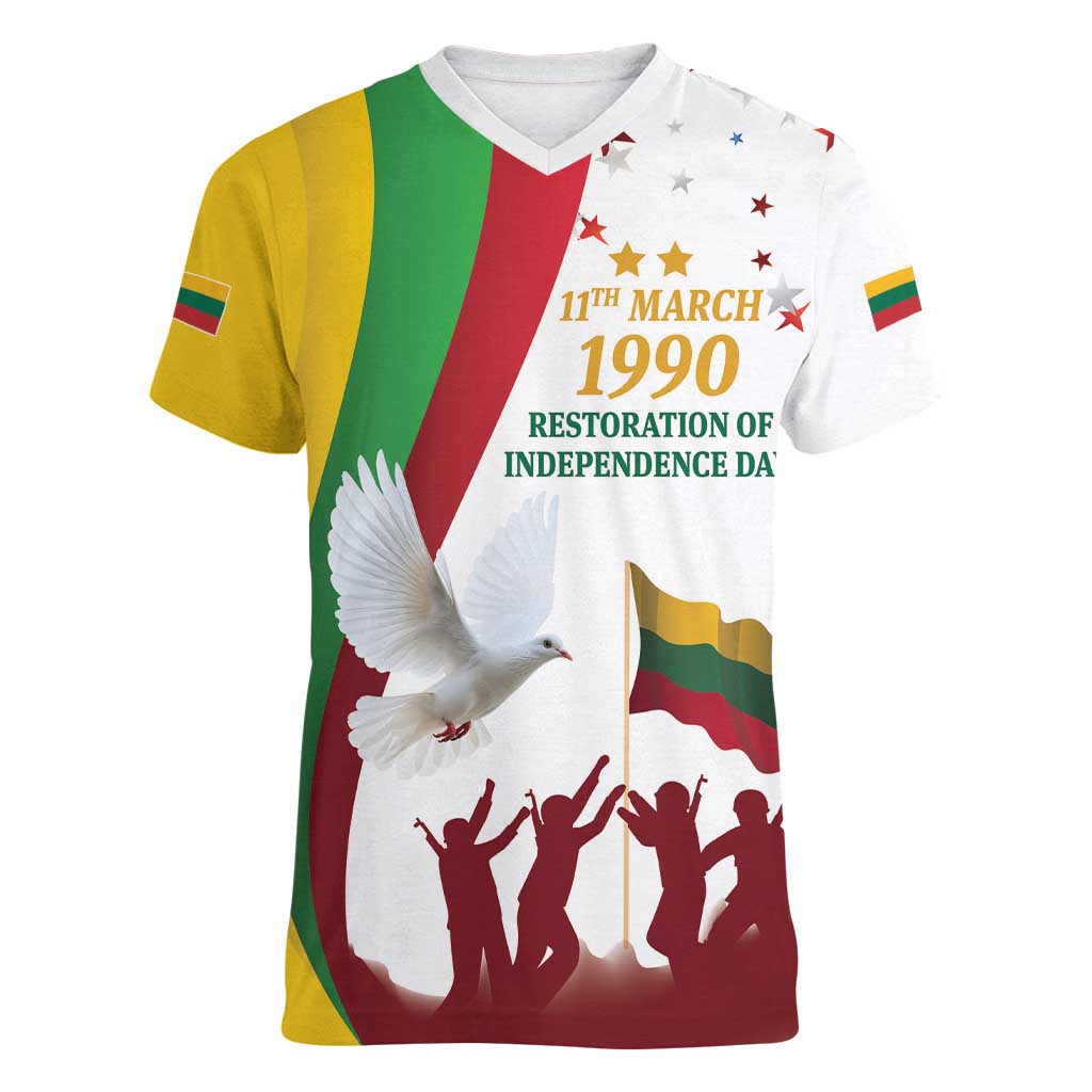 Lithuania Restoration of Independence Day Women V-Neck T-Shirt 11th March 1990 LT17 - Wonder Print Shop