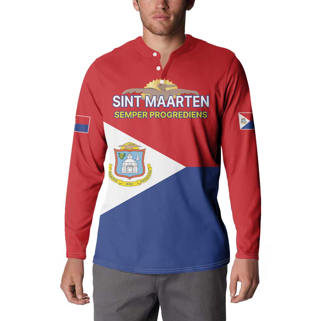 Personalized Sint Maarten Flag day Button Sweatshirt Semper progrediens Flag Style