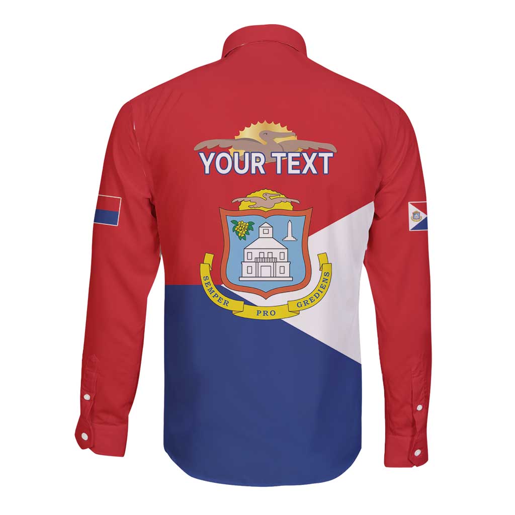 Personalized Sint Maarten Flag day Long Sleeve Button Shirt Semper progrediens Flag Style