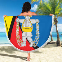 Round beach blanket with Lithuania Marijampole County flag design and fringe