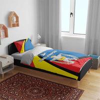 Bedding set with red, blue, yellow and black geometric print