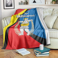 Marijampole County blanket with multicolor Marijampole graphic and red background