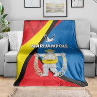 Marijampole County blanket with red, blue, and yellow graphic and Marijampolė text