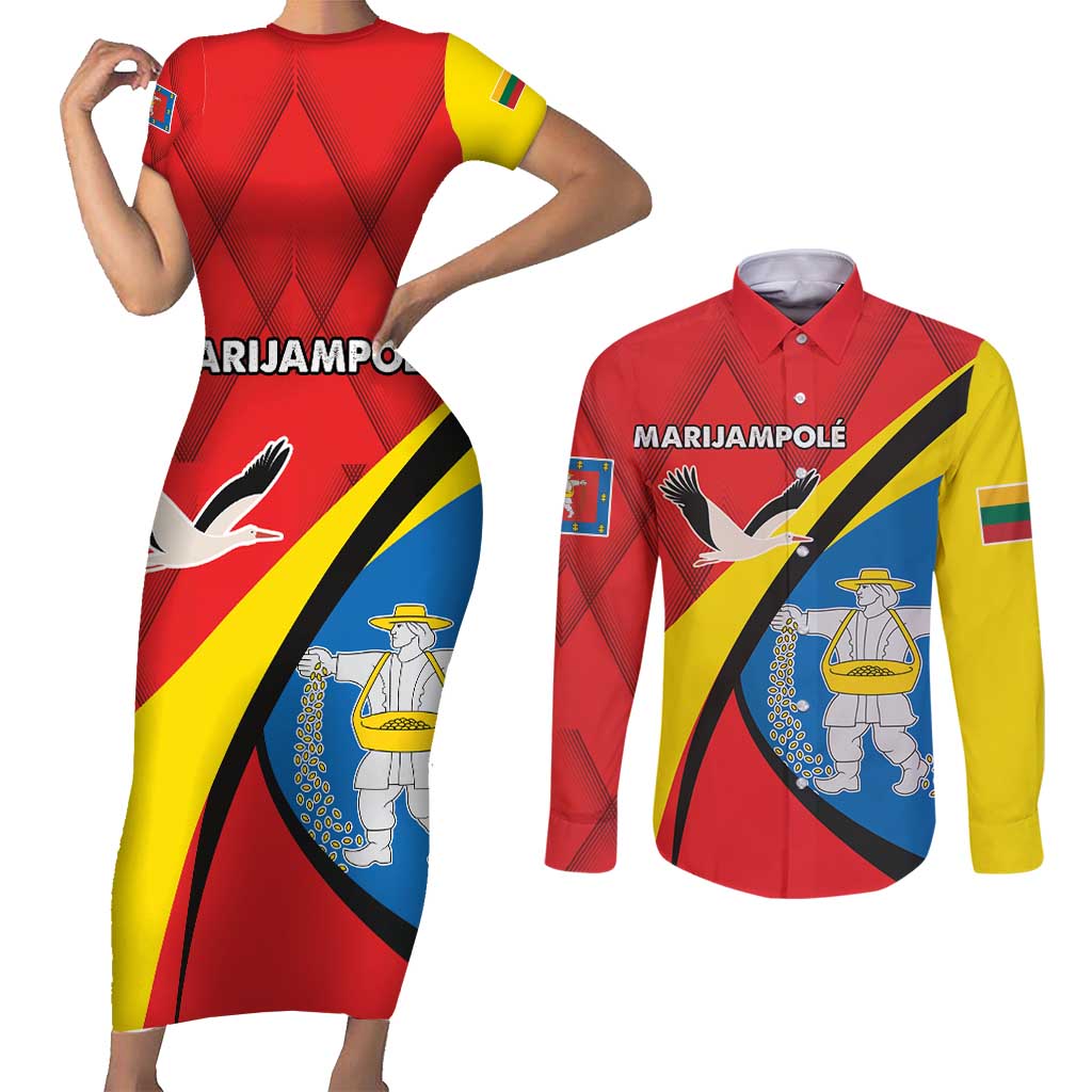 Lithuania Marijampole County Couples Matching Short Sleeve Bodycon Dress and Long Sleeve Button Shirt Marijampoles apskritis