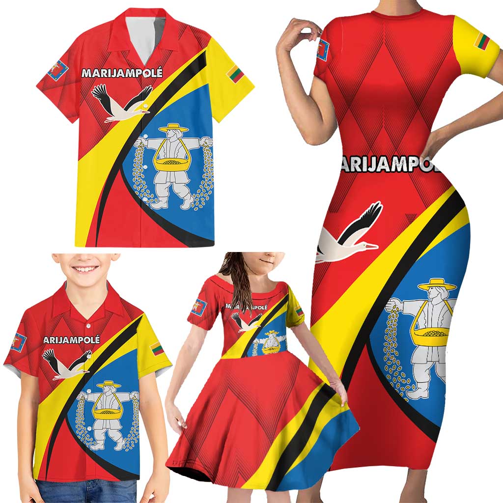 Lithuania Marijampole County Family Matching Short Sleeve Bodycon Dress and Hawaiian Shirt Marijampoles apskritis