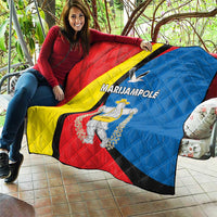 Marijampole County quilt with red, blue, and yellow flag design