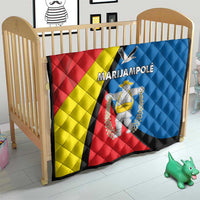 Marijampole county quilt with red, yellow and blue diamond pattern and black trim