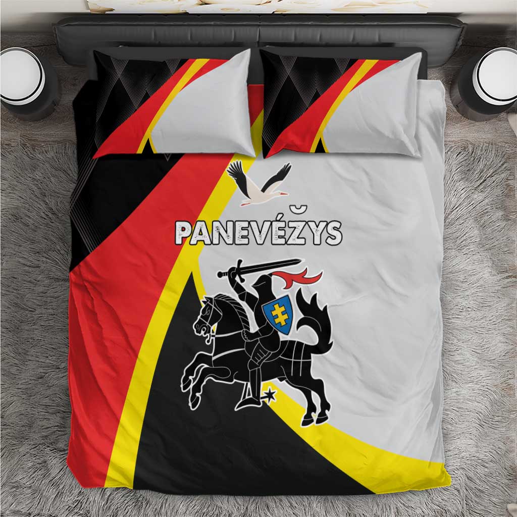 Black bedding set with red and yellow diagonal flag design, duvet and two pillowcases