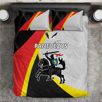 Black bedding set with red and yellow diagonal flag design, duvet and two pillowcases