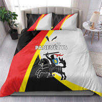 Black bedding set with red/yellow flag pattern, duvet and two matching pillowcases
