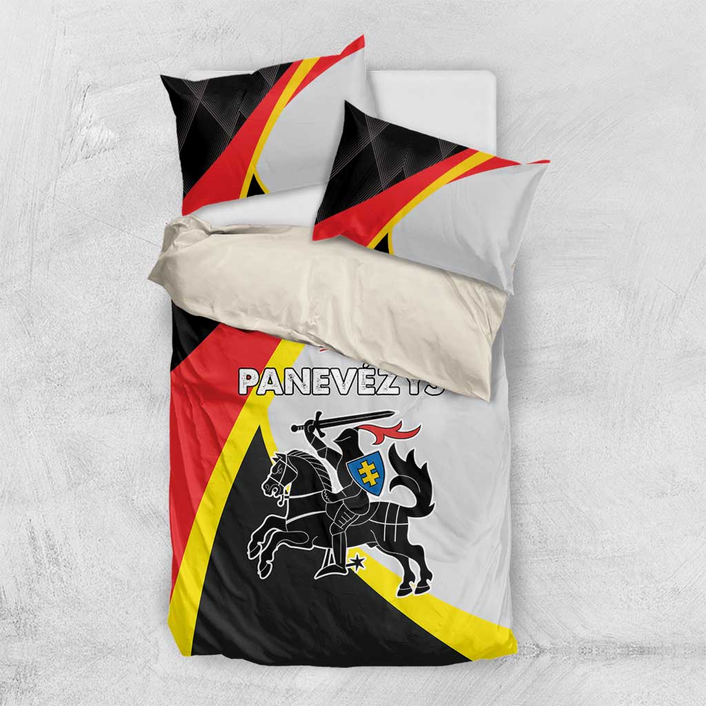 Black bedding set with red and yellow diagonal design, duvet cover and two pillows