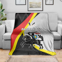 Panevezys County blanket with black, red, and yellow diagonal flag design