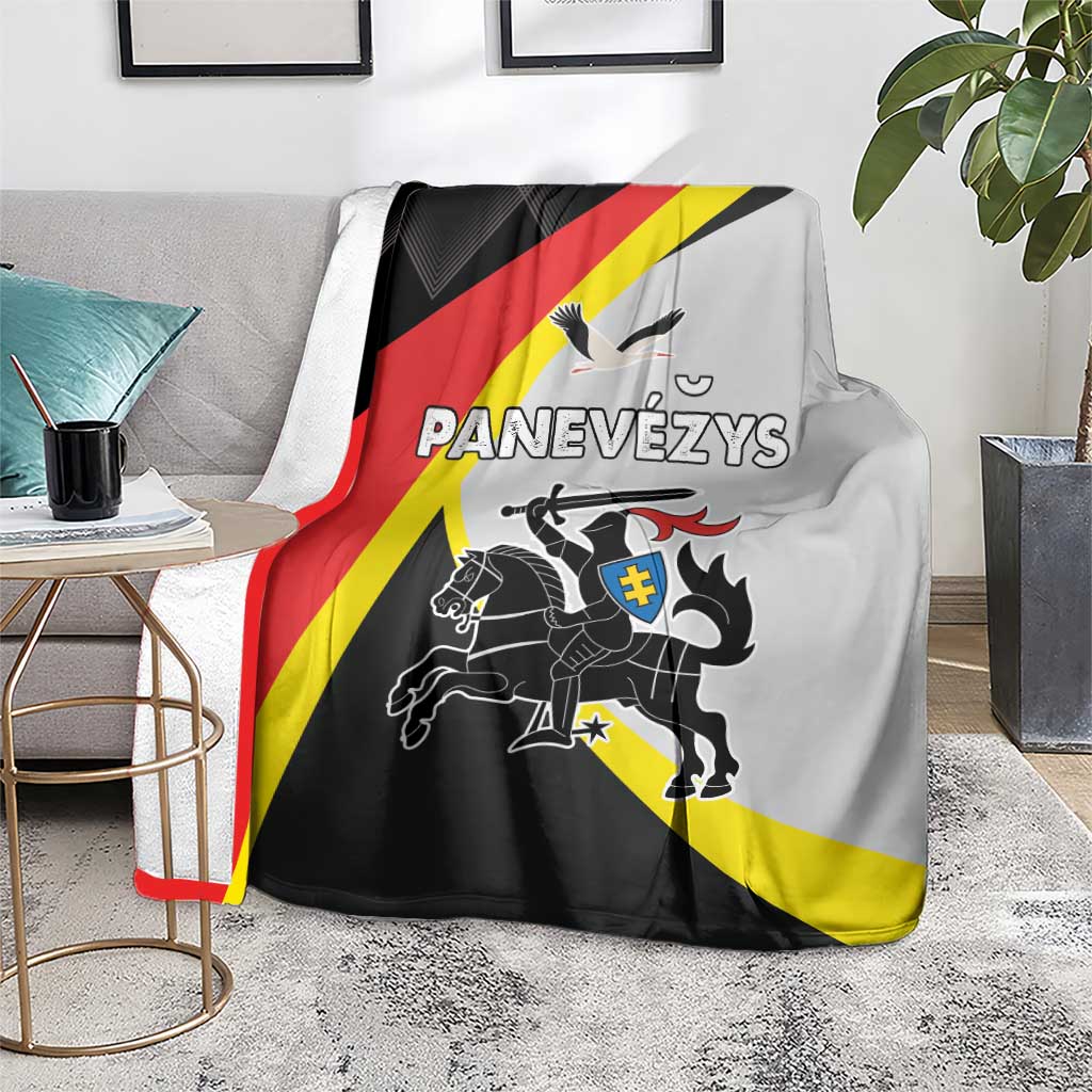 Panevezys County blanket with black, red, yellow, and gray graphic print