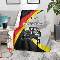 Panevezys County blanket with black, red, yellow, and gray graphic print