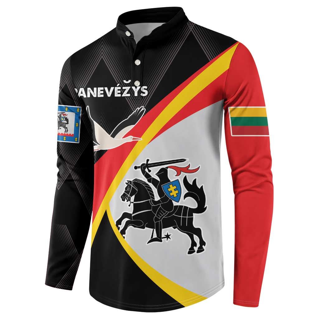 Black button-front sweatshirt with diagonal flag stripe and dove emblem