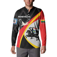 Black button-front sweatshirt with dove graphic, diagonal stripe, and sleeve crest patch