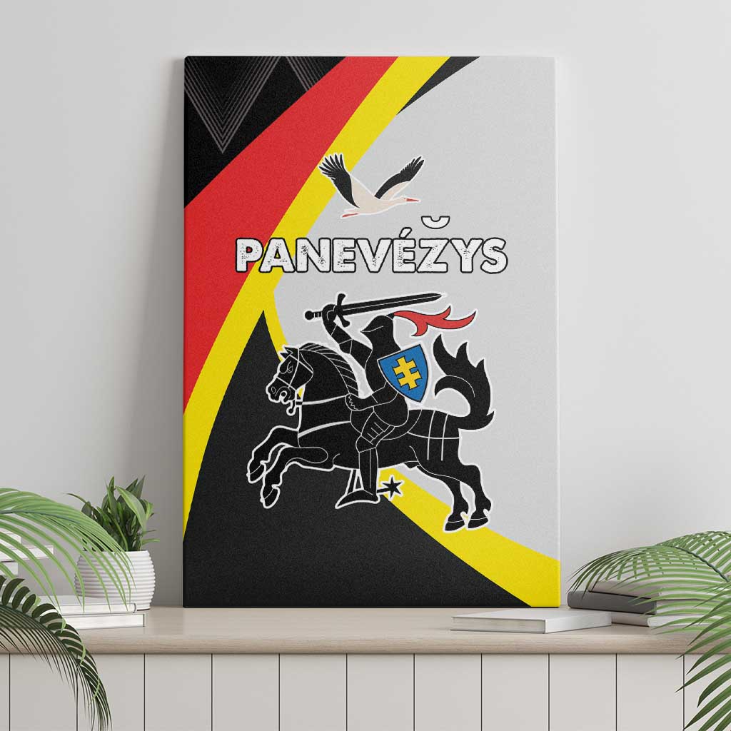 Panevezys County canvas wall art with rider crest, bird, and black, red, yellow design