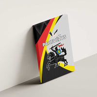 Panevezys County canvas wall art with black, red, and yellow crest design
