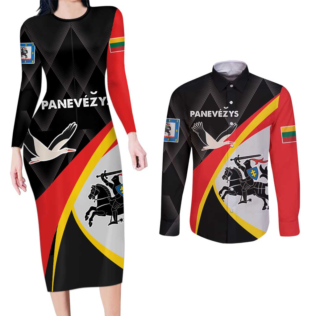 Lithuania Panevezys County Couples Matching Long Sleeve Bodycon Dress and Long Sleeve Button Shirt Panevezio Apskritis