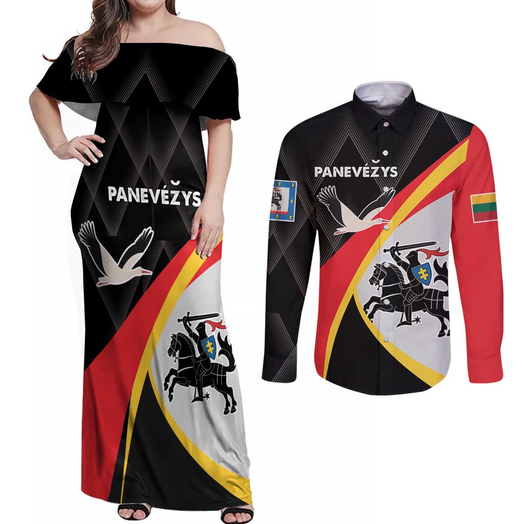 Lithuania Panevezys County Couples Matching Off Shoulder Maxi Dress and Long Sleeve Button Shirt Panevezio Apskritis