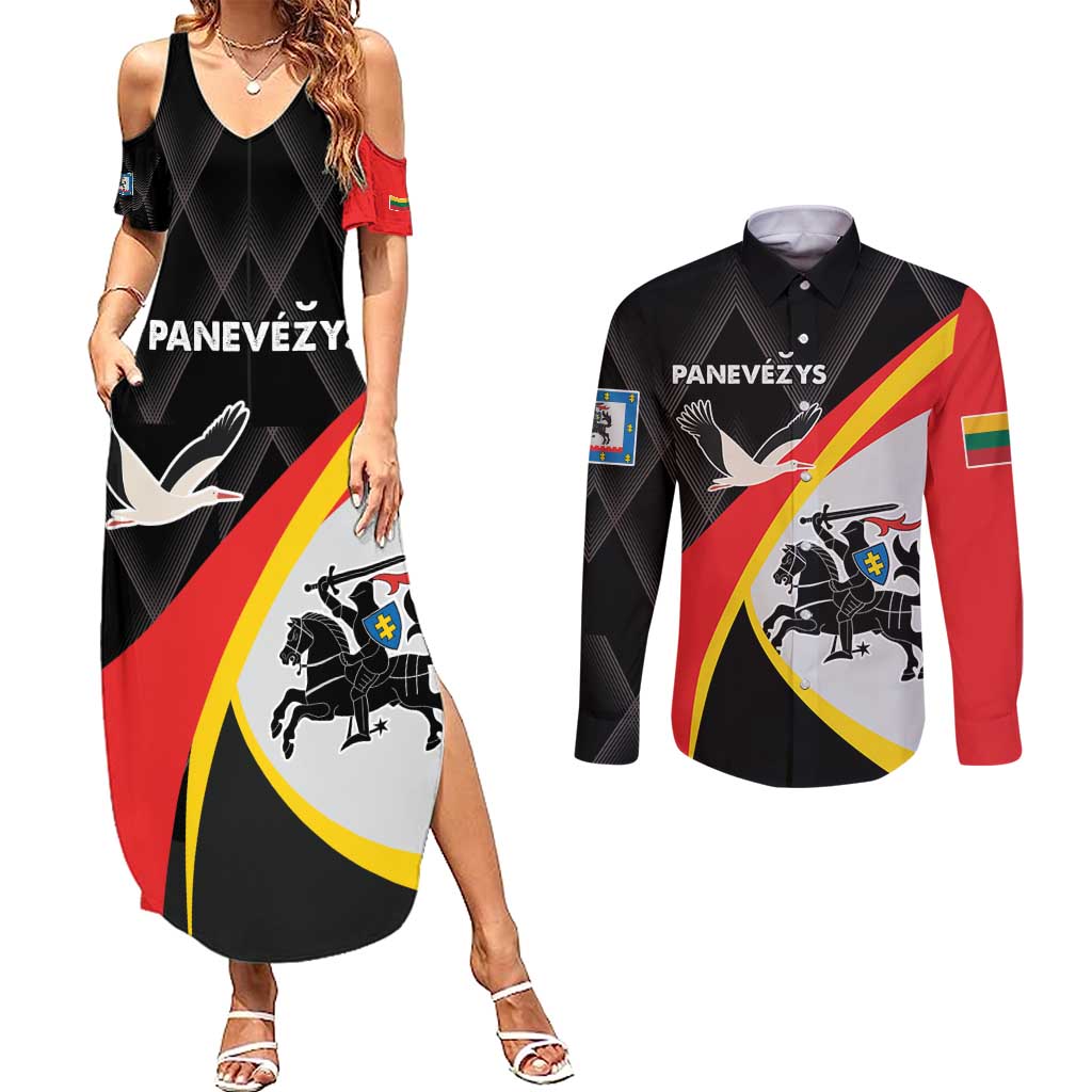 Lithuania Panevezys County Couples Matching Summer Maxi Dress and Long Sleeve Button Shirt Panevezio Apskritis