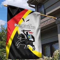 Panevezys County garden flag with black, red, yellow, and white crest design
